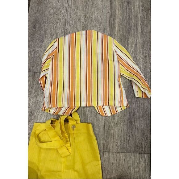 70’s Little Boy Yellow, White, and Orange Overall Shorts Outfit with Jacket Vint - Picture 7 of 10